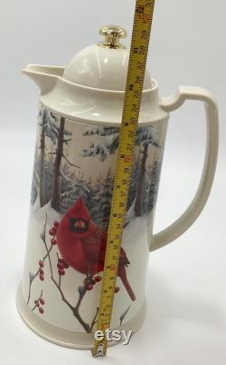 Vintage Lenox Winter Greetings Scenic Thermal Lidded Carafe Red and Yellow Cardinals On Holly And Pine (S9-3)