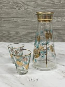 Vintage Libbey Glass Set Douglas Pine Cone Carafe and Glasses Midcentury Decanter and Rocks Glasses
