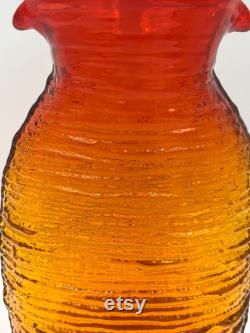 Vintage MCM Blenko Tangerine Water Juice Carafe, Glows, Textured, Rare