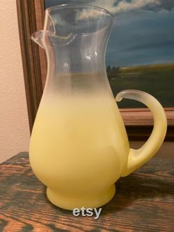 Vintage MCM Yellow Blendo Glass Pitcher and 6 Glasses in Mint Conditon
