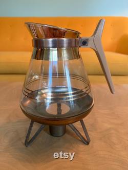 Vintage MCM mid century modern coffee pot with stand warmer 22 k gold David Douglas