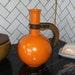 Vintage Mcm Tangerine Orange Ceramic Carafe With Wooden Handle. Beautiful Modern Style Free Shipping