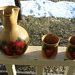 Vintage Mccoy Pottery Canyon Carafe And Two Tumblers Handpainted Strawberry Signed By Artist Carafe Pitcher 660 And Tumbler Glasses 659