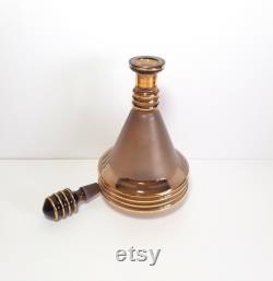 Vintage Mid Century Crystal Carafe With Wine Gold Trim Plated Premium Stopper