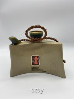 Vintage Okinawa Japanese Tokkuri Sake Bottle Pottery Yomitan Fish Motif.