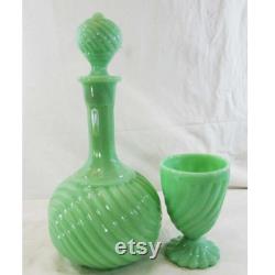 Vintage Opaline Glass Carafes Bottle And Glass Very Stylist Green Decorative Jug Home Decor