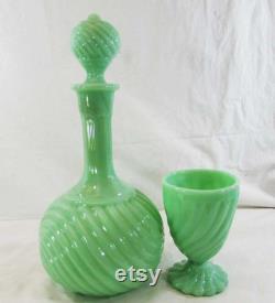 Vintage Opaline Glass Carafes Bottle and Glass, Very Stylist Bottle, Decorative Bottle Jug, Glass Art Green Home Office Cafe Decor