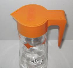 Vintage Orange Juice Tang 1 Quart Glass Pitcher Carafe with Plastic Lid