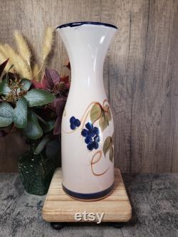 Vintage Pacific Stoneware Hand Painted 1970 Grapevine Wine Carafe Pottery Vase Signed B. Welsh