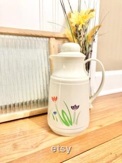 Vintage Phoenix Multi-Colored Tulip Carafe Thermos 1980's Carafe Thermos with Floral Motif