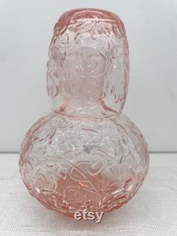 Vintage Pink Depression Glass Bedside Carafe Tumble Up with Floral Design Grand Millennial, Classic Traditional Mid Century MCM