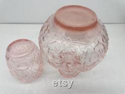 Vintage Pink Depression Glass Bedside Carafe Tumble Up with Floral Design Grand Millennial, Classic Traditional Mid Century MCM