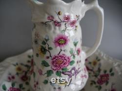 Vintage Pitcher with Basin Dish Staffordshire James Kent Old Foley Chinese Rose