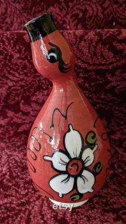 Vintage Pottery Bird Pitcher Carafe Hand Painted France