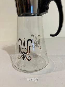 Vintage Pyrex 8 Cup Glass Coffee Pot Carafe MCM Scroll withlid, Made in USA