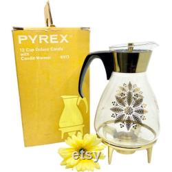 Vintage Pyrex Atomic Floral Pattern 12 CUP Carafe with Candle Warmer Stand AND Original Box 6912 1960's Pyrex Carafe with Original Box