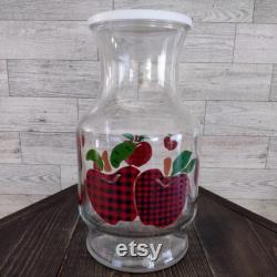 Vintage Retro Anchor Hocking Apple Juice Carafe With Plaid Red Country Apple Design With Lid Vintage Kitchenware Vintage Apple Juice Jar