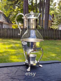 Vintage Rogers Silverplate Glass Carafe with Warmer Stand