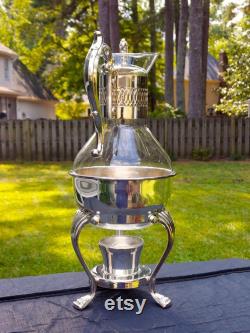 Vintage Rogers Silverplate Glass Carafe with Warmer Stand