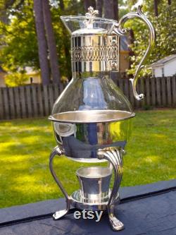 Vintage Rogers Silverplate Glass Carafe with Warmer Stand