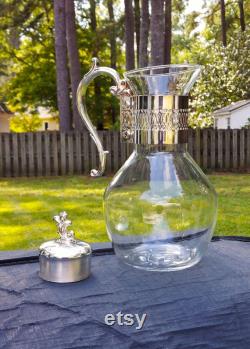 Vintage Rogers Silverplate Glass Carafe with Warmer Stand