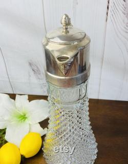 Vintage Sheffield Large Silver and Glass Juice Carafe, Diamond Point Claret Glass Pitcher, Antique Silver Pitcher