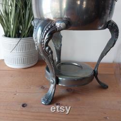 Vintage Silver Plated Glass Coffee Tea Carafe Pitcher w Matching Ornate Footed Warmer Stand Antiqued Silverplated 52floz Glass Carafe