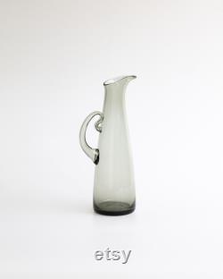 Vintage Smokey Glass Water Carafe Scandinavian Hand Blown Glass Pitcher with Handle