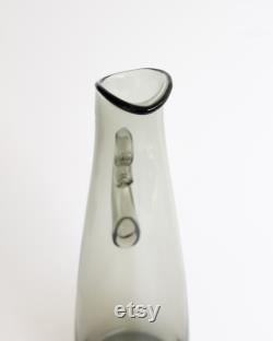Vintage Smokey Glass Water Carafe Scandinavian Hand Blown Glass Pitcher with Handle