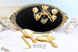 Vintage Vanity Set with Mirrored Tray