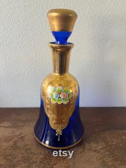 Vintage Venetian Glass Decanter Set Glass Hand Painted Bohemian Glass Gold Accent Floral