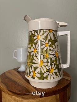 Vintage West Bend Thermo-Serv Pitcher Daisies Olive White Yellow