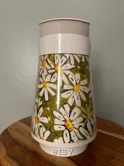 Vintage West Bend Thermo-Serv Pitcher Daisies Olive White Yellow