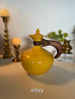 Vintage Wooden Handle Carafe Lidded Bauer Ceramic Coffee Tea Pot Mustard Yellow Mid Century Modern MCM Retro