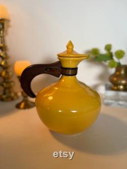 Vintage Wooden Handle Carafe Lidded Bauer Ceramic Coffee Tea Pot Mustard Yellow Mid Century Modern MCM Retro