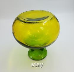 Vintage Yellow and Green Handmade and Pressed Glass Vase Carafe