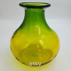 Vintage Yellow and Green Handmade and Pressed Glass Vase Carafe