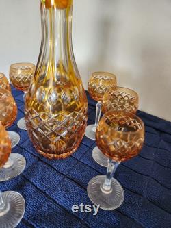 Vintage amber carafe with matching aperitif glasses