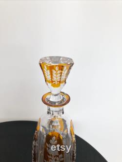 Vintage bohemian crystal liquor decanter and glasses set designed by Karl Palda from the 30 s in Art Deco style