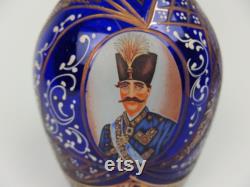 Vintage crystal glass decanter with stopper Bohemia Hand-painted enamel Cobalt blue Nassar al-din Shah Qajar 20th century