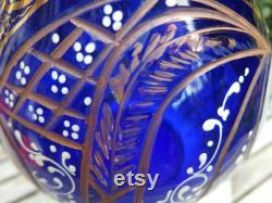 Vintage crystal glass decanter with stopper Bohemia Hand-painted enamel Cobalt blue Nassar al-din Shah Qajar 20th century