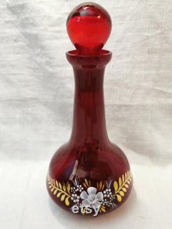 Vintage glass Carafe, Color Ruby Red Glassware, Barware