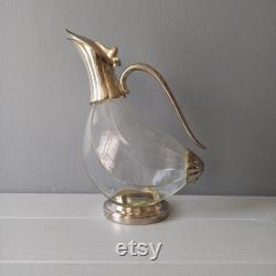 Vintage glass duck water carafe, french bird carafe