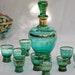 Vintage Liquor Set From Montecarlo, Verrerie De Monaco, Emerald And Gold Colored Glass Set, Carafe Glasses, Green Glass Set