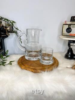 Vintage stamped Tiffany and Co crystal bedside carafe and water glass set. Etched Pressure Sensitive Tape Council anniversary gift