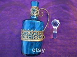 Vitriol glass decanter old brass Art Nouveau