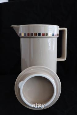 Vtg 1970's Aramis Ceramic Coffee Tea Juice Carafe With Lid and Spout 7 1 2 Square Pattern New