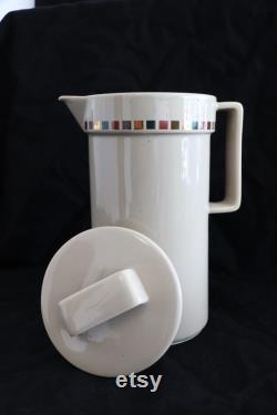 Vtg 1970's Aramis Ceramic Coffee Tea Juice Carafe With Lid and Spout 7 1 2 Square Pattern New