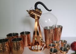 Vtg Copper Mixed 17 Pc Bar Set with Carafe n Stand, Mule Mugs, Tumblers and Shot Glass Lot