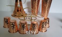 Vtg Copper Mixed 17 Pc Bar Set with Carafe n Stand, Mule Mugs, Tumblers and Shot Glass Lot